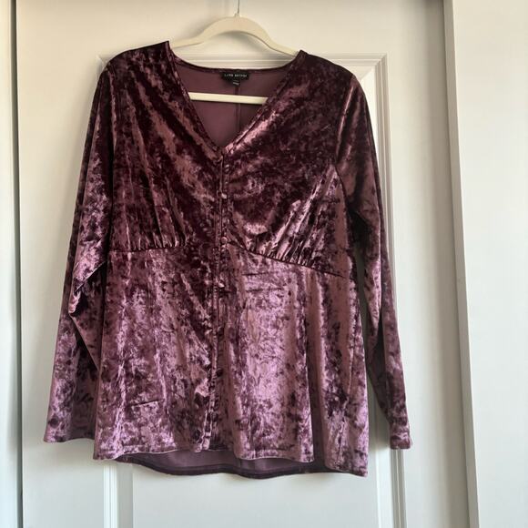 Lane Bryant Crushed Velvet Purple V Neck Blouse Sz 14 / 16 - Picture 1 of 9